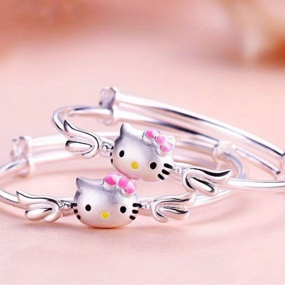 1-Sanrio Silver and Pink Hello Kitty Bangle